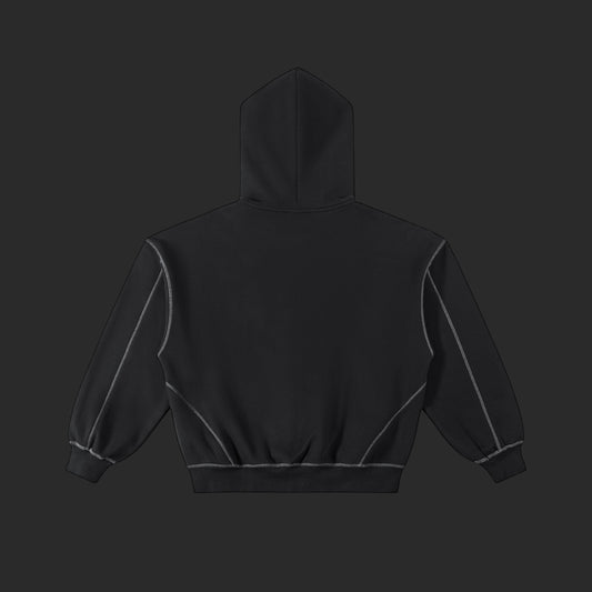Contrast-Stitched Boxy Fleece Zip Hoodie
