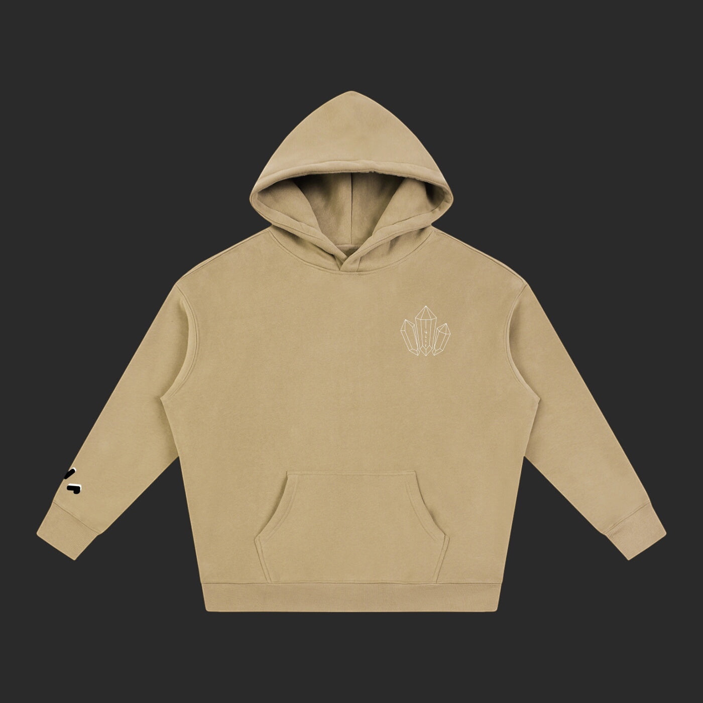 4iir beige thick cotton-blend hoodie with a small white crystal graphic on the chest and sleeve detail.