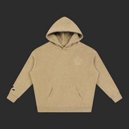4iir beige thick cotton-blend hoodie with a small white crystal graphic on the chest and sleeve detail.