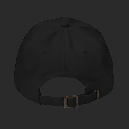 4iir Normie Cap in black chino cotton twill with an adjustable strap and antique buckle, back view.