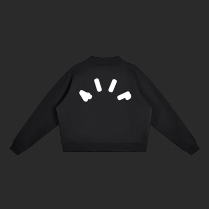 4iir Pink Cloud sweater in black with a white graphic logo on the back, featuring a ribbed collar and cuffs.