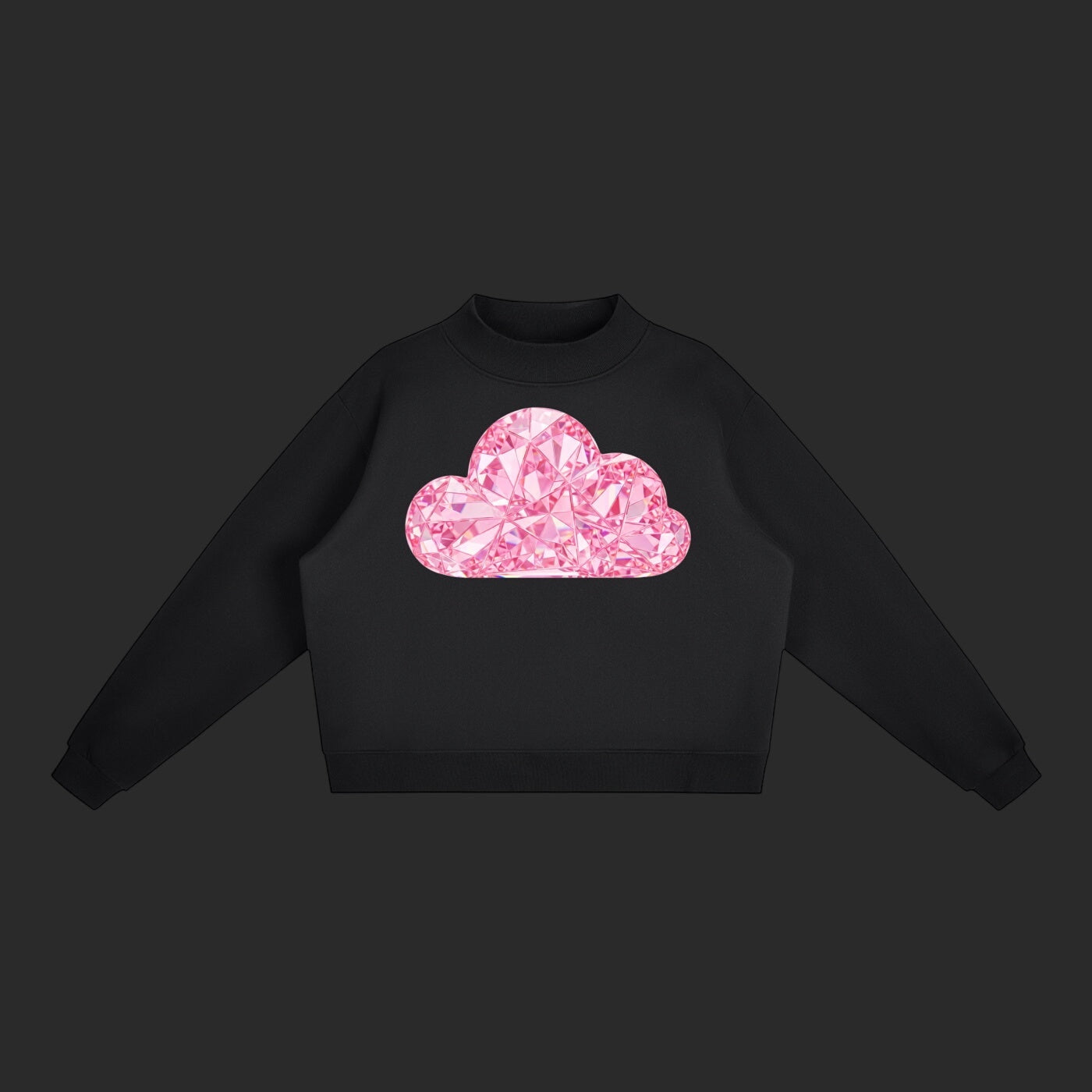 4iir Pink Cloud Sweater in black with a sparkling pink diamond-textured cloud graphic on the chest.