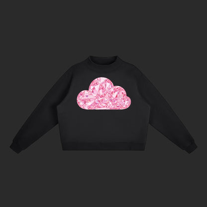 4iir Pink Cloud Sweater in black with a sparkling pink diamond-textured cloud graphic on the chest.