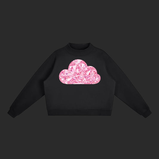 4iir Pink Cloud Sweater in black with a sparkling pink diamond-textured cloud graphic on the chest.