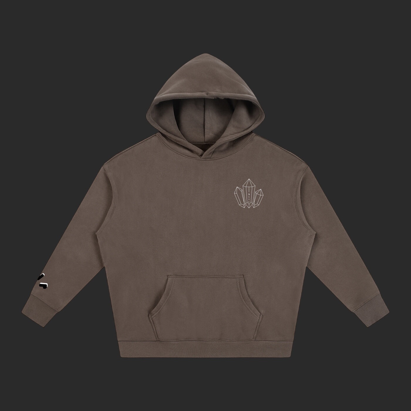 4iir brown heavyweight cotton-blend hoodie with a small white crystal graphic on the chest and sleeve detail.