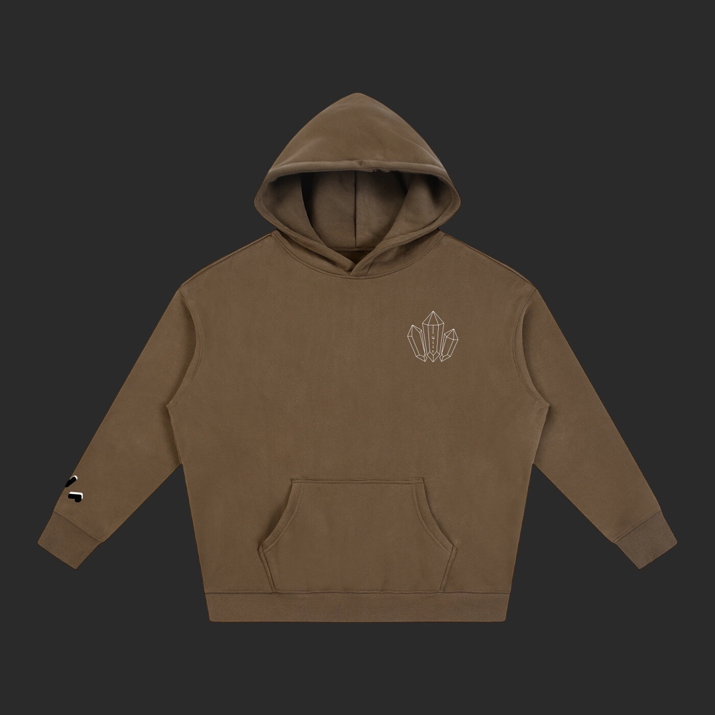 4iir brown thick cotton-blend hoodie with a small white crystal graphic on the chest and sleeve detail
