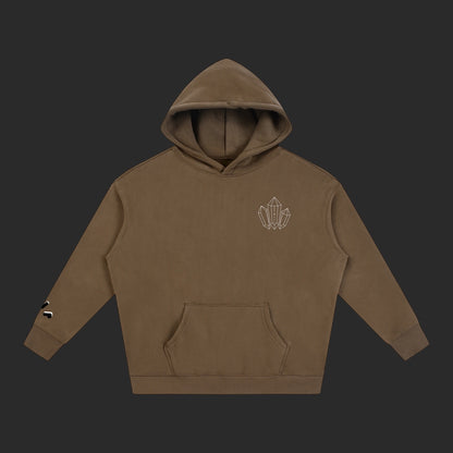 4iir brown thick cotton-blend hoodie with a small white crystal graphic on the chest and sleeve detail