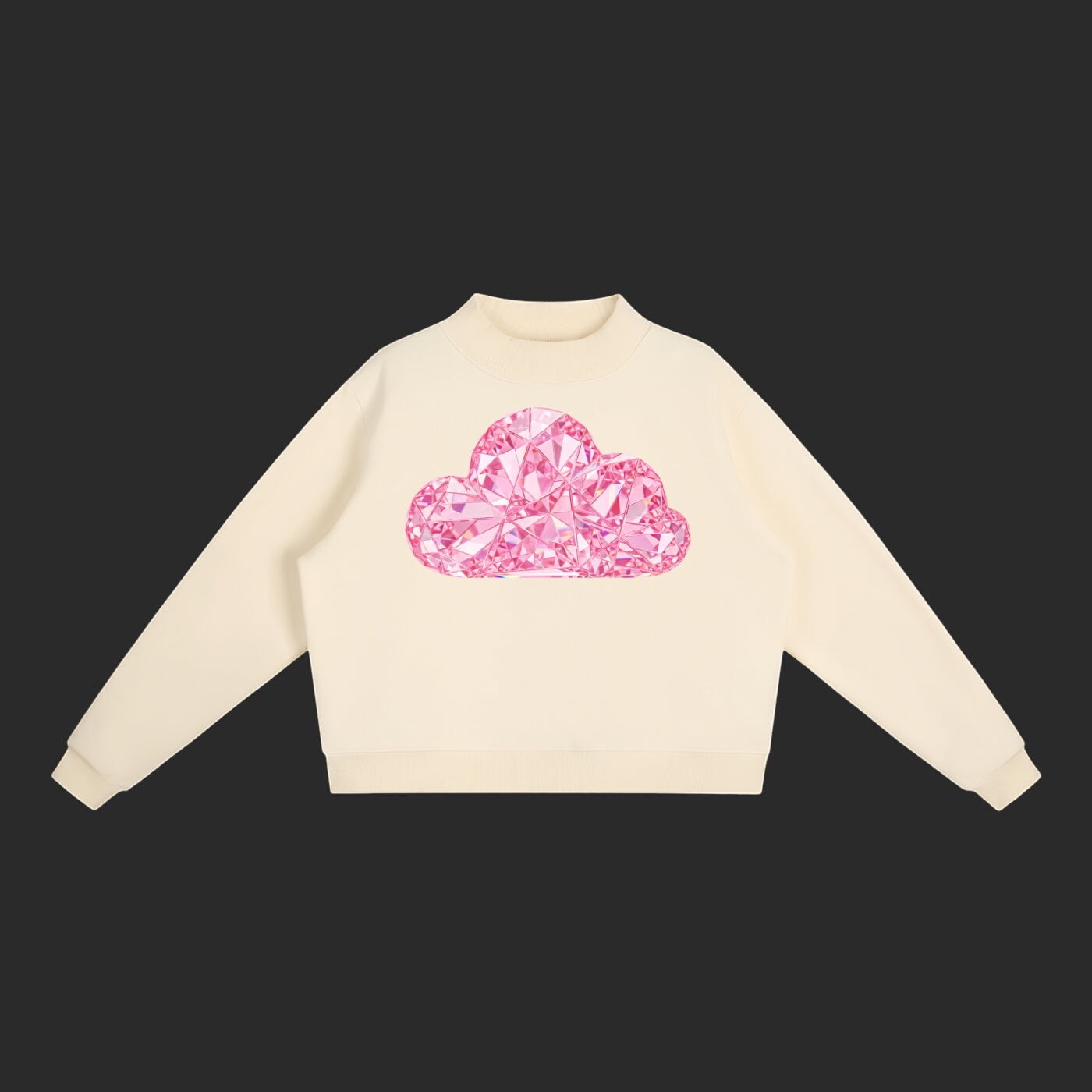 4iir Pink Cloud sweater in cream with a pink diamond-textured cloud graphic on the chest.
