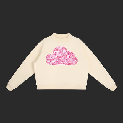 4iir Pink Cloud sweater in cream with a pink diamond-textured cloud graphic on the chest.