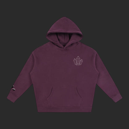 4iir dark purple thick cotton-blend hoodie with a small white crystal graphic on the chest and sleeve detail.