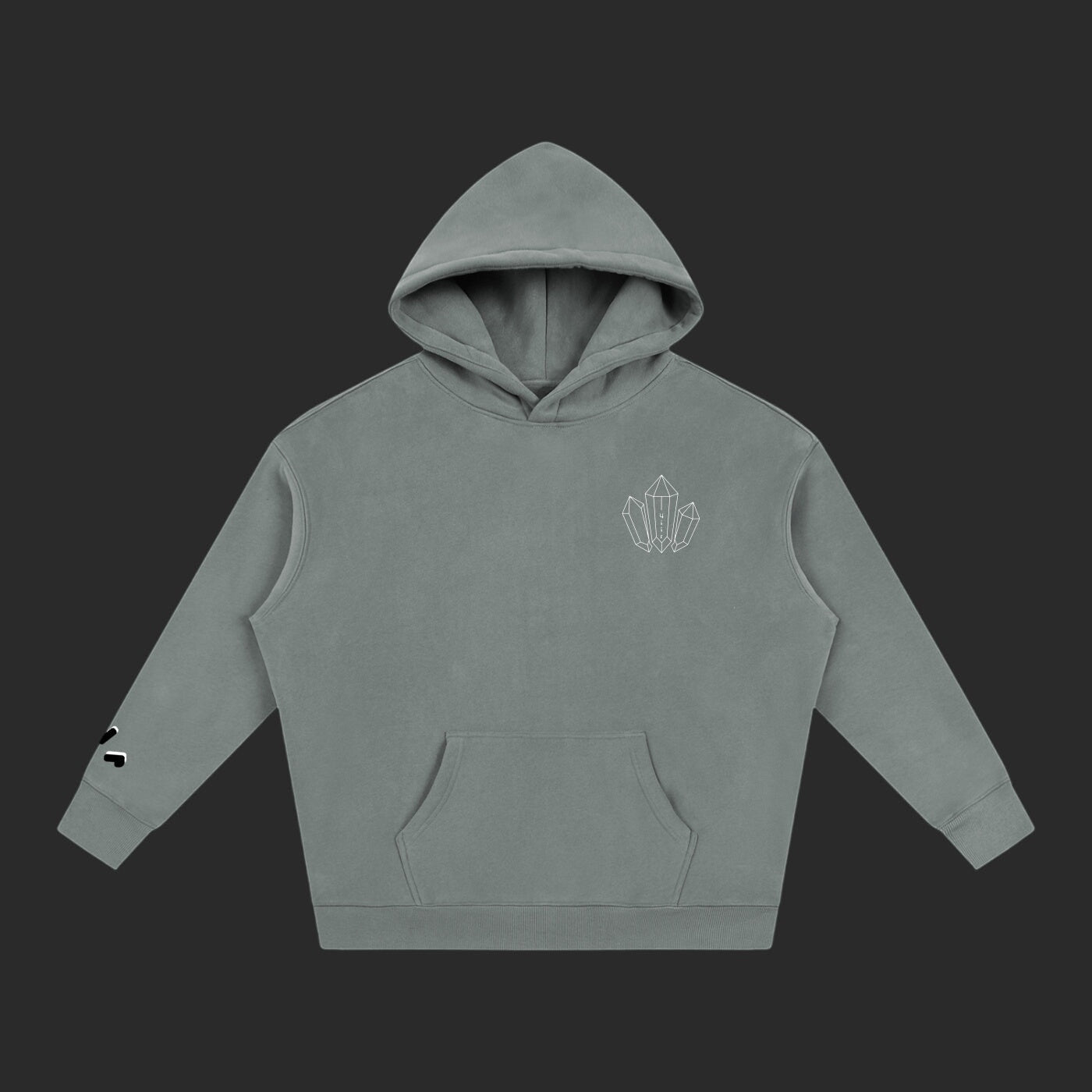 4iir grey thick cotton-blend hoodie with a small crystal chest graphic and sleeve detail