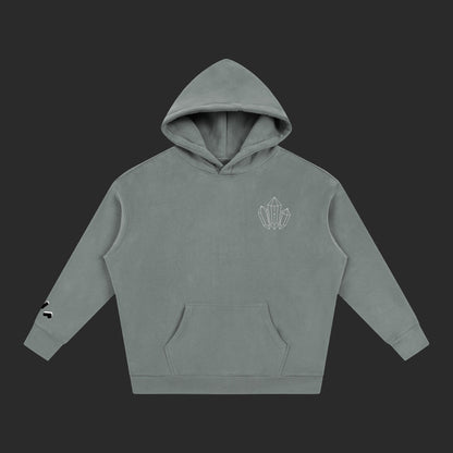 4iir grey thick cotton-blend hoodie with a small crystal chest graphic and sleeve detail