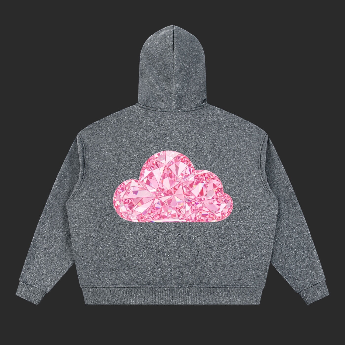 4iir grey pullover hoodie featuring a vibrant pink diamond-inspired cloud graphic on the back