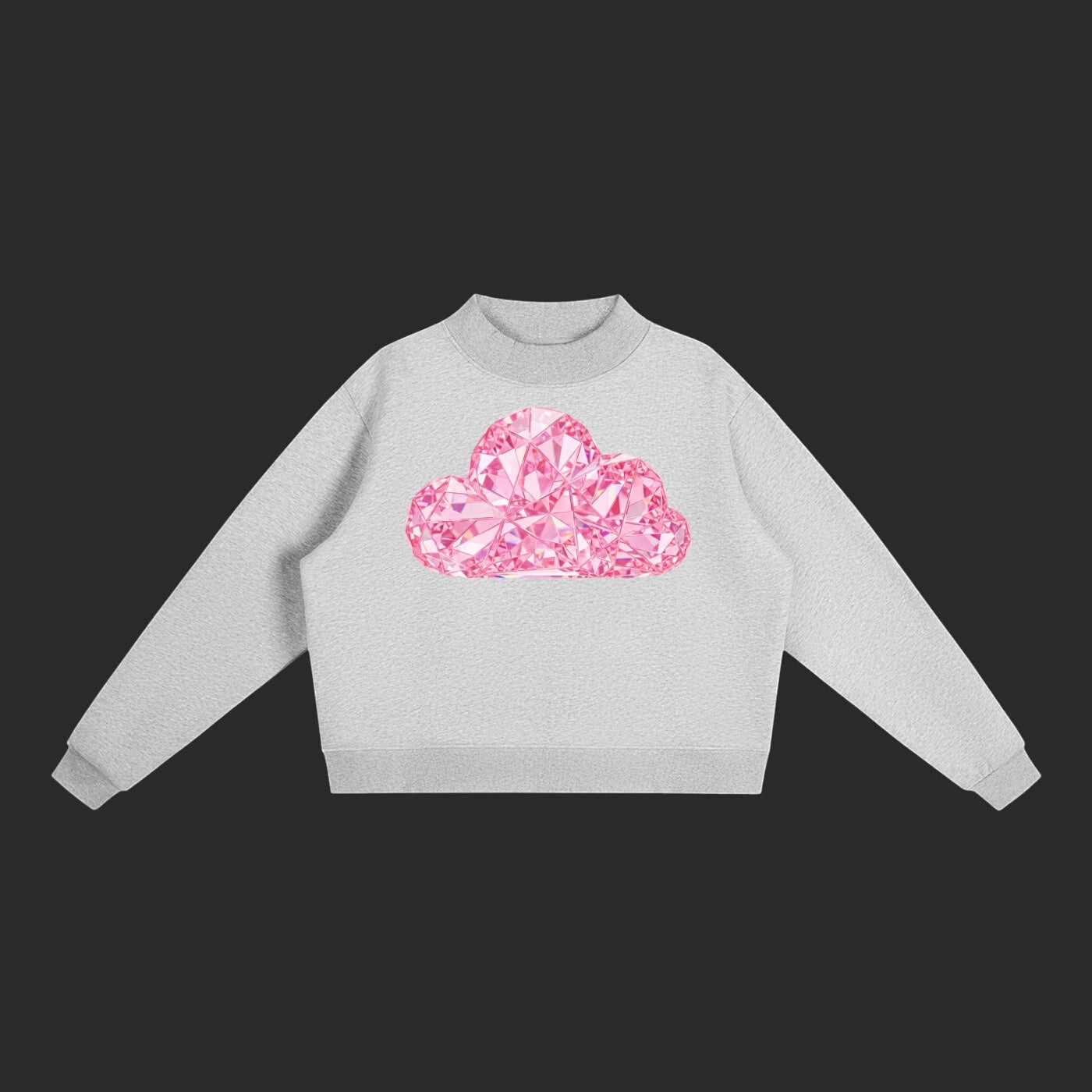 4iir Pink Cloud Sweater in grey featuring a sparkling pink diamond-style cloud graphic on the chest.