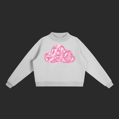 4iir Pink Cloud Sweater in grey featuring a sparkling pink diamond-style cloud graphic on the chest.