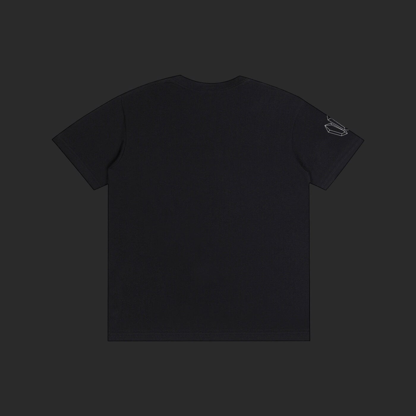 4iir Normie T black cotton t-shirt viewed from the back with a small graphic detail on the left sleeve