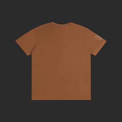4iir Normie T brown 100% cotton t-shirt with small graphic detail on the sleeve, back view