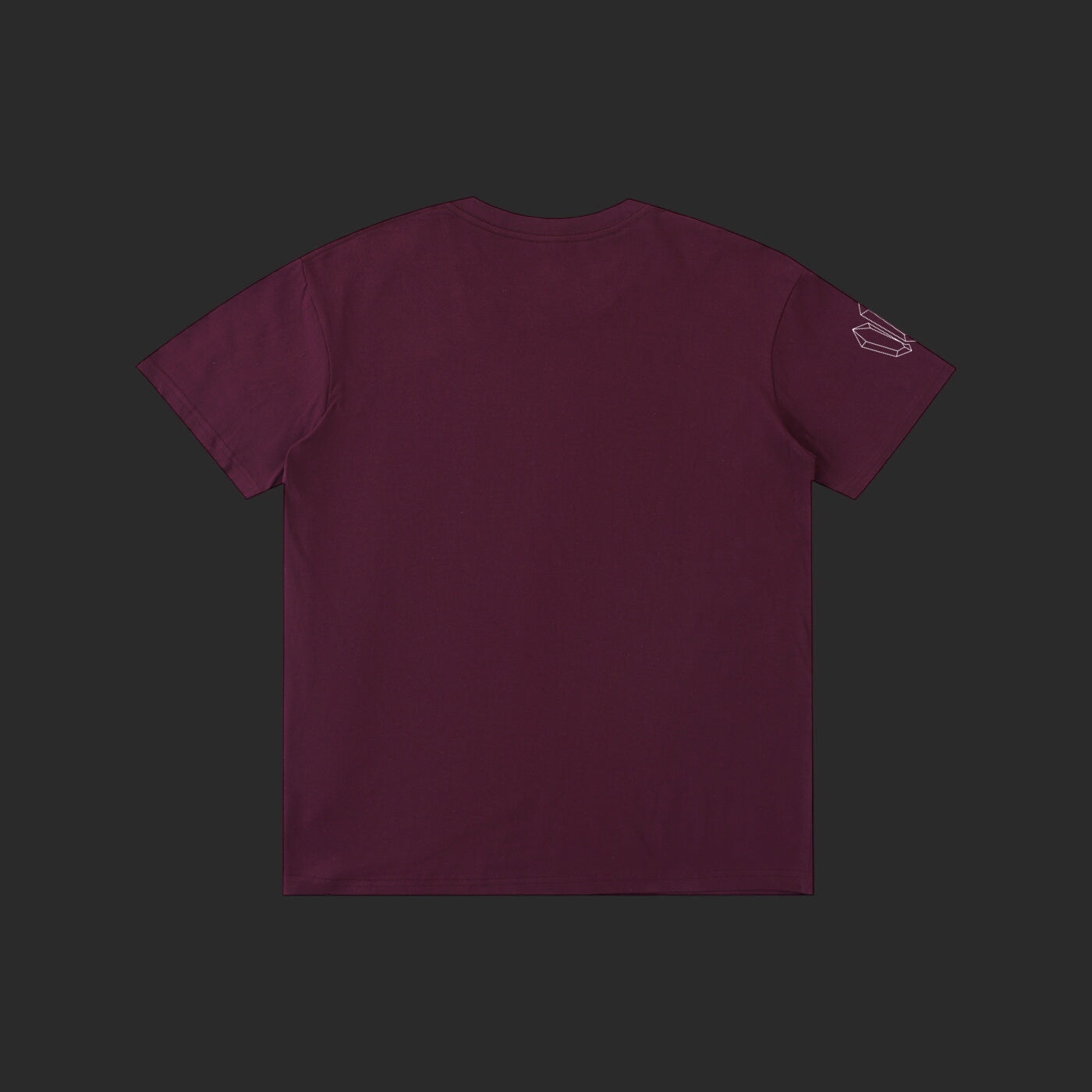4iir Normie T burgundy cotton t-shirt with a small white graphic on the left sleeve, back view.