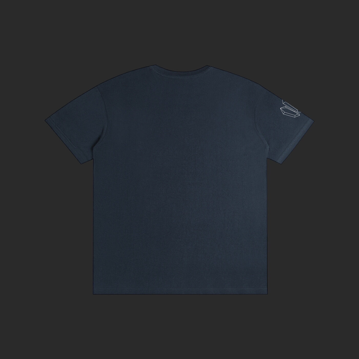 4iir Normie T dark navy 100% cotton t-shirt with a small graphic detail on the left sleeve, back view.