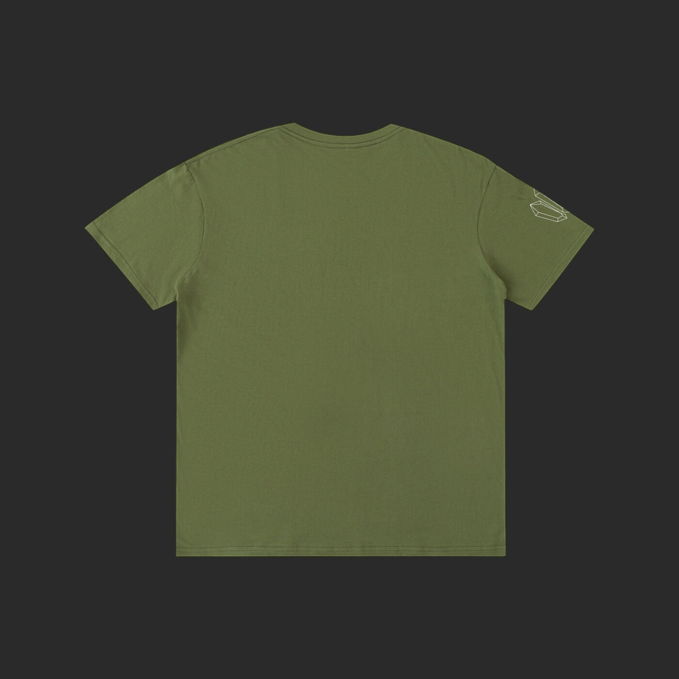 4iir Normie T olive green cotton t-shirt with small white graphic detail on the sleeve, back view