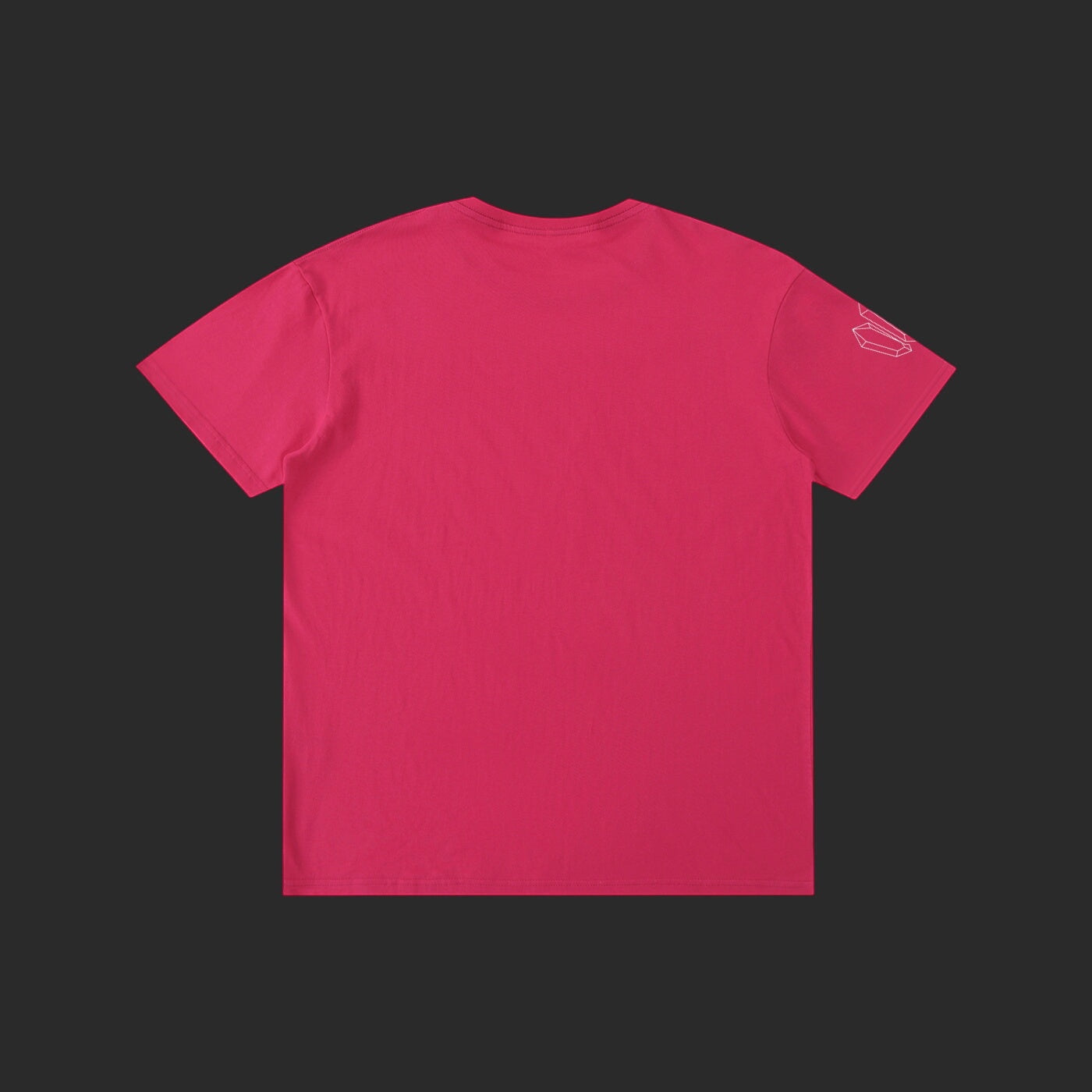 4iir Normie T bright pink 100% cotton t-shirt, back view with small white graphic detail on the left sleeve.