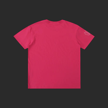 4iir Normie T bright pink 100% cotton t-shirt, back view with small white graphic detail on the left sleeve.
