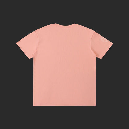 4iir Normie T light pink cotton t-shirt with a small white graphic on the left sleeve, back view.