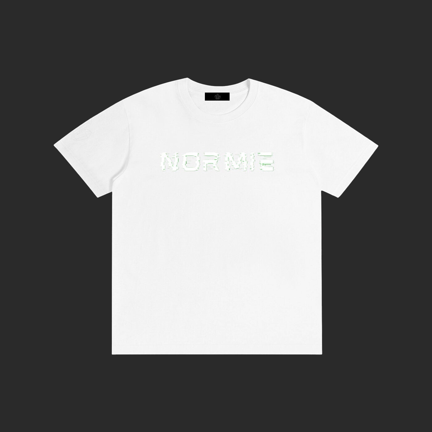 4iir white Normie T-shirt in 100% cotton with a glitch-effect graphic print on the chest.