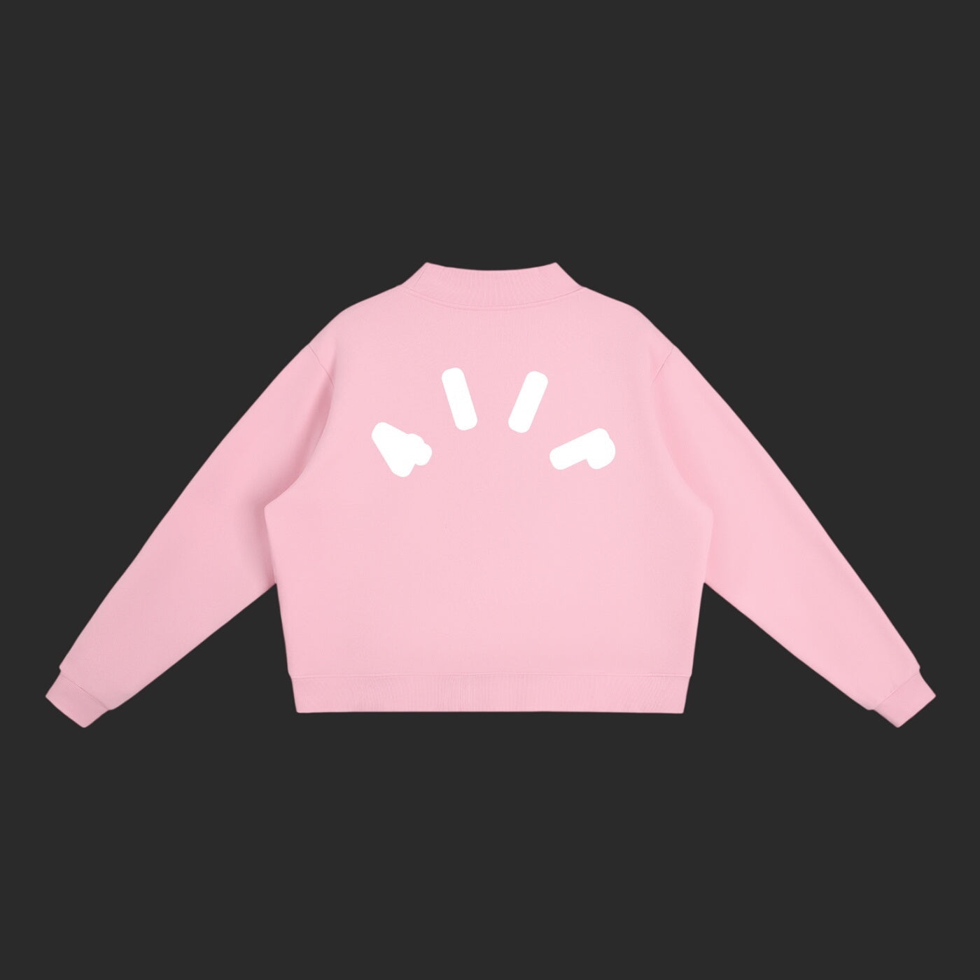 4iir Pink Cloud sweater in light pink with white graphic print on the back, featuring a ribbed collar and cuffs.