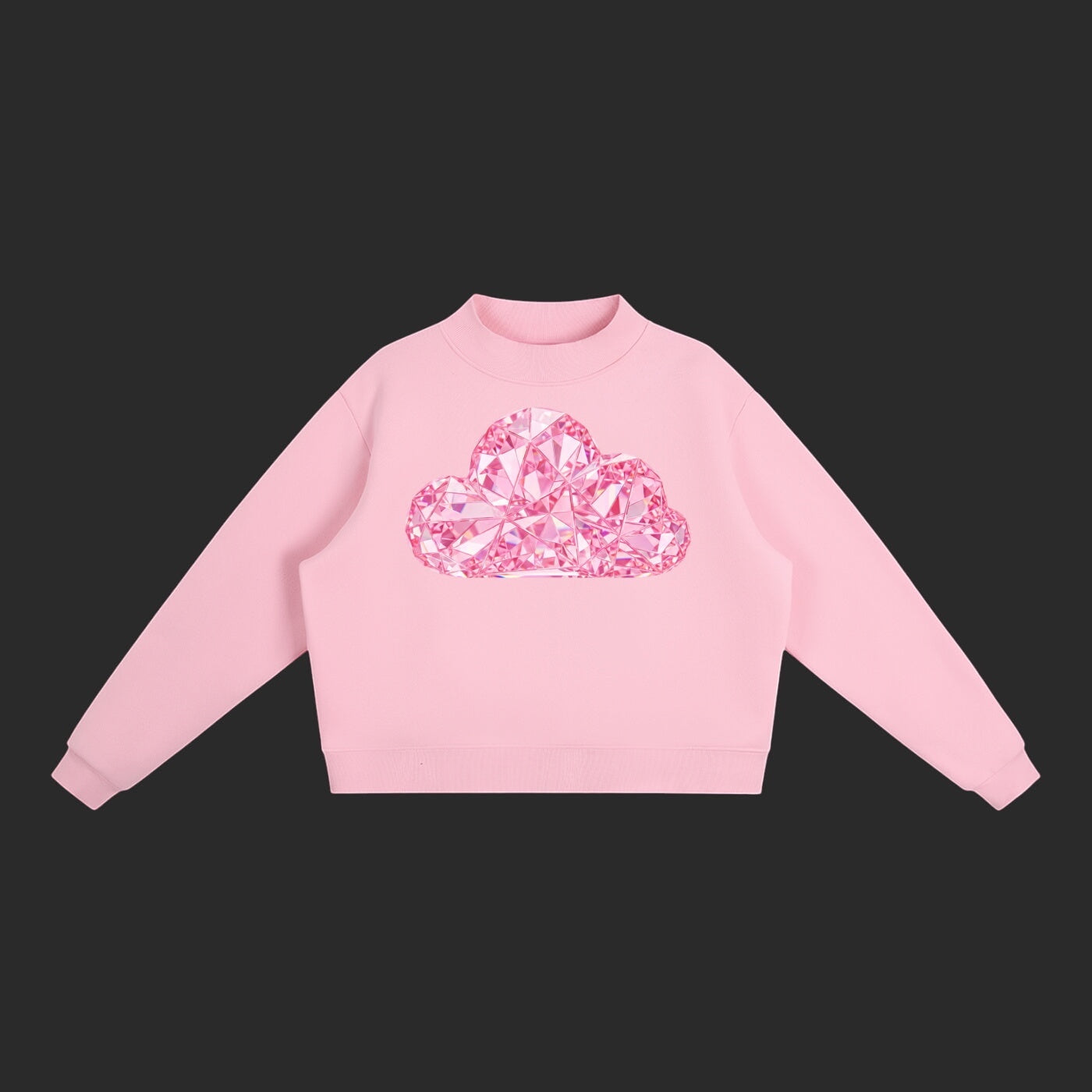 4iir Pink Cloud sweater in pastel pink with a faceted diamond-style cloud graphic on the chest.