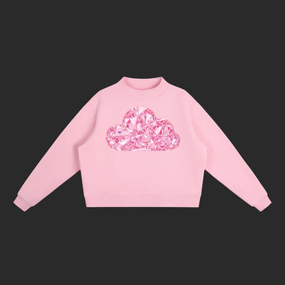 4iir Pink Cloud sweater in pastel pink with a faceted diamond-style cloud graphic on the chest.
