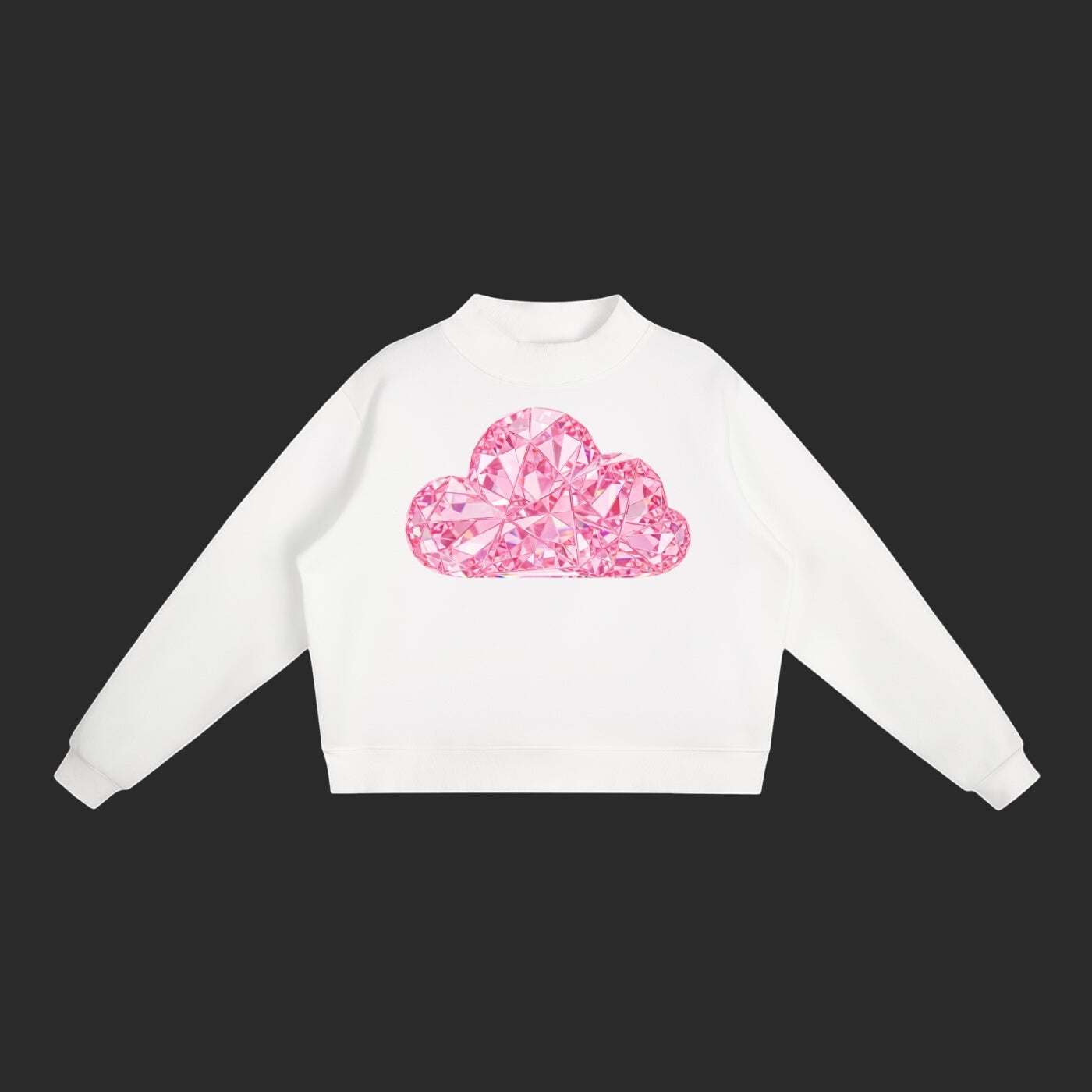 4iir Pink Cloud Sweater in white with a pink crystal-style cloud graphic on the chest.