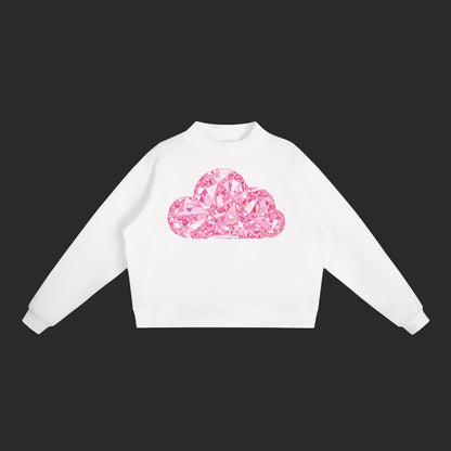 4iir Pink Cloud Sweater in white with a pink crystal-style cloud graphic on the chest.