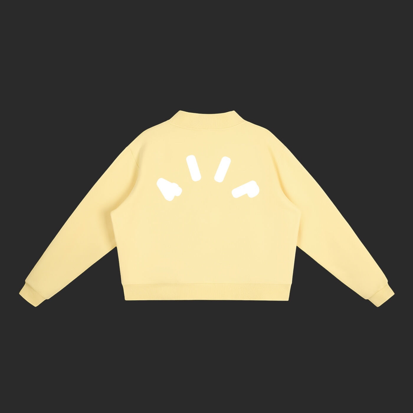 4iir Pink Cloud sweater in pale yellow with a white graphic logo on the back, made from a polyester-cotton blend.
