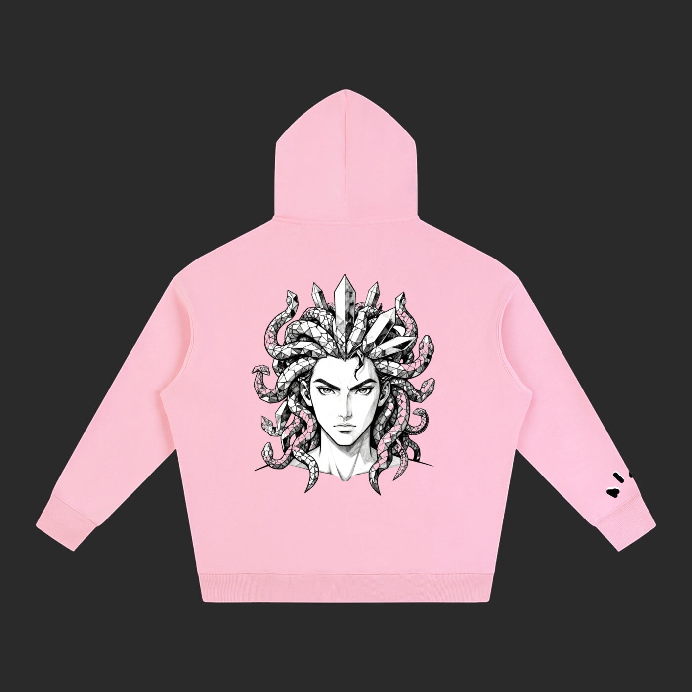4iir pink Revenge hoodie featuring a detailed Medusa graphic with crystal accents on the back