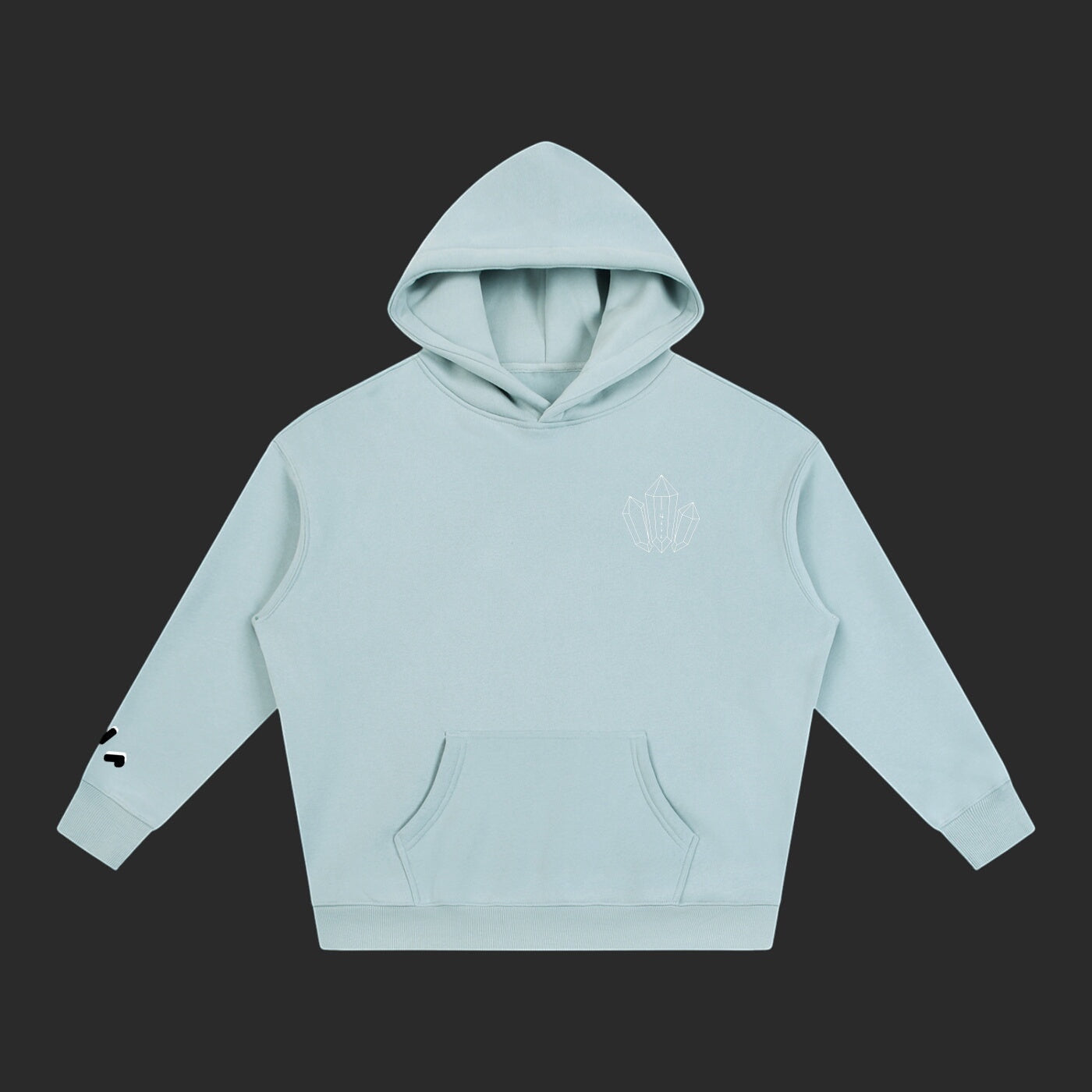 4iir Revenge hoodie in light blue with a small chest graphic and sleeve detail, made from a thick cotton-blend fabric.