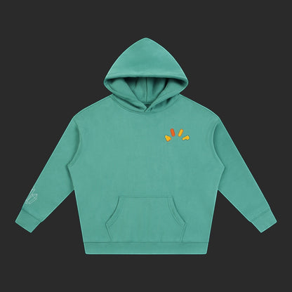 4iir Crystal Lava hoodie in teal green with a small chest logo and crystal graphic on the sleeve