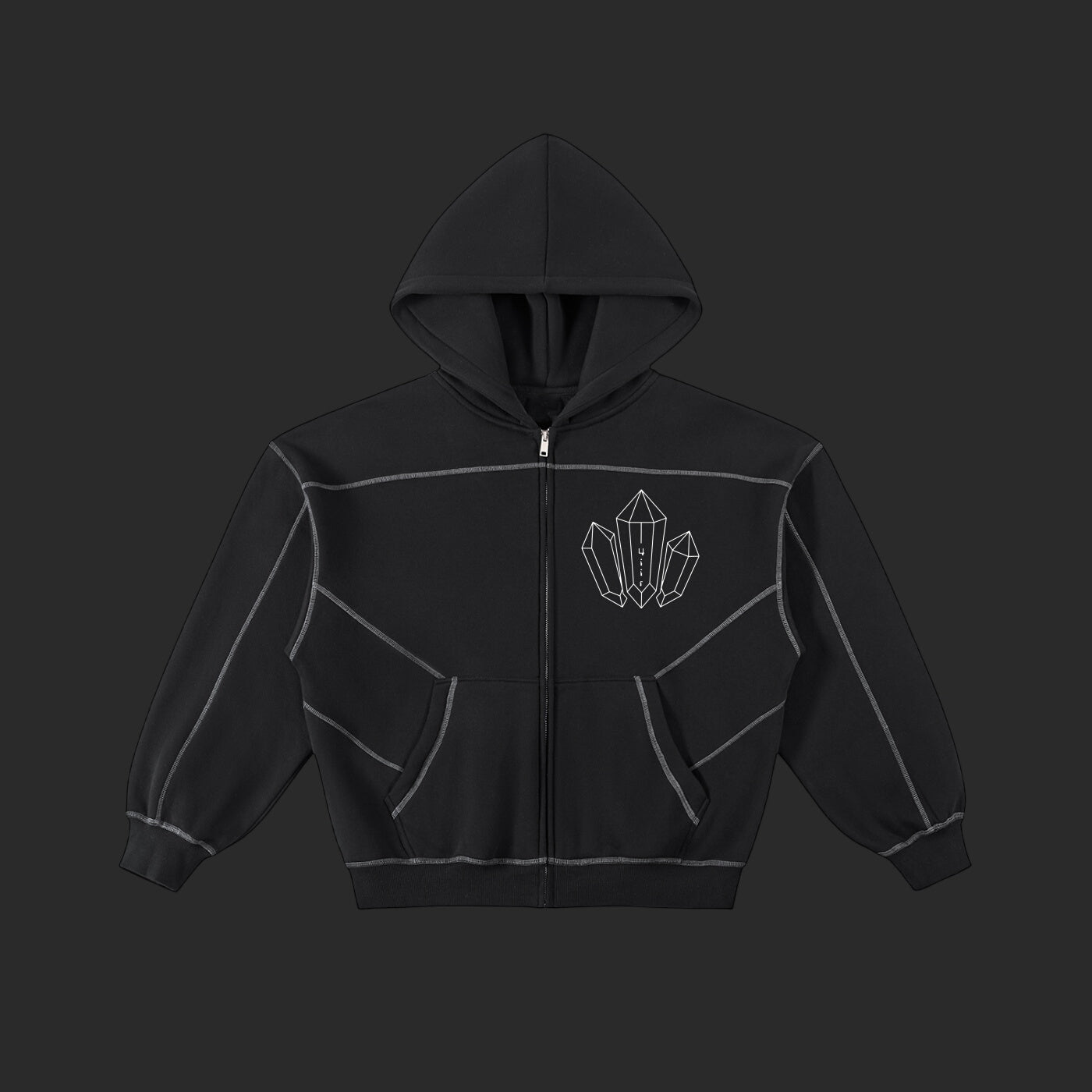 Contrast-Stitched Boxy Fleece Zip Hoodie